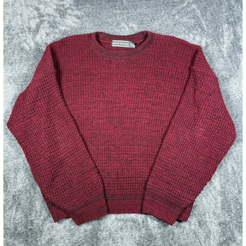 Vintage David Taylor Mens XL Burgundy Knit Crewneck Sweater Fisherman USA Made